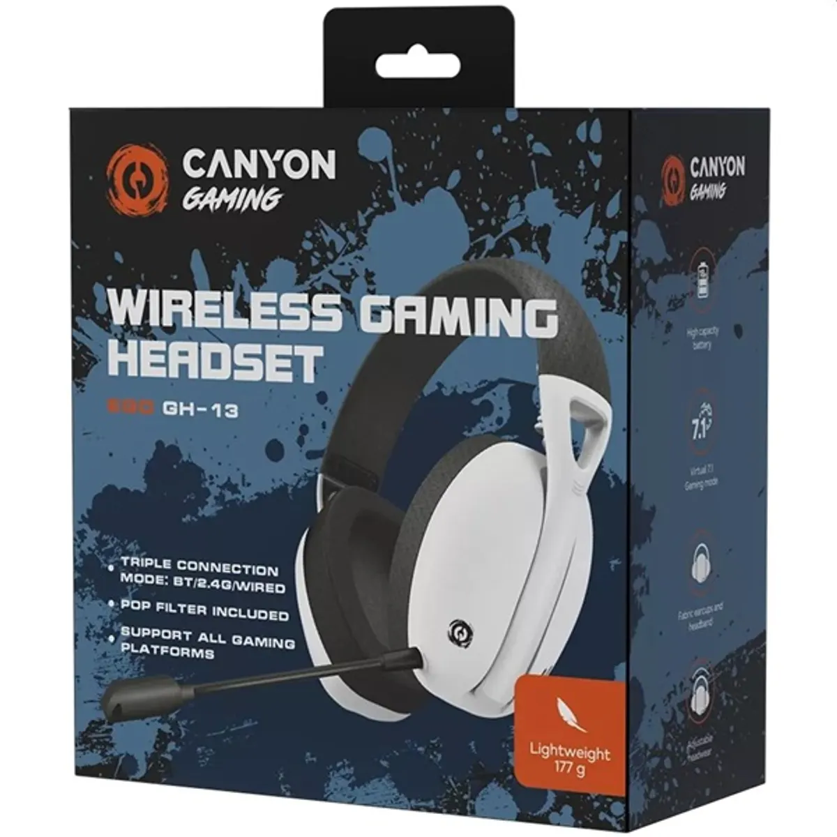 Canyon CND-SGHS13W Ego GH-13 7.1 headset 2.4 GHz Bluetooth 5.2 USB-C 18 óra fehér #8