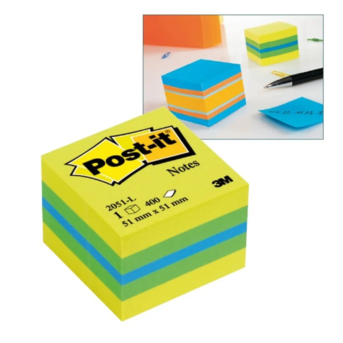 Post-it 7100172394 kockatömb 51x51mm 400 lap öntapadós vegyes lime #1