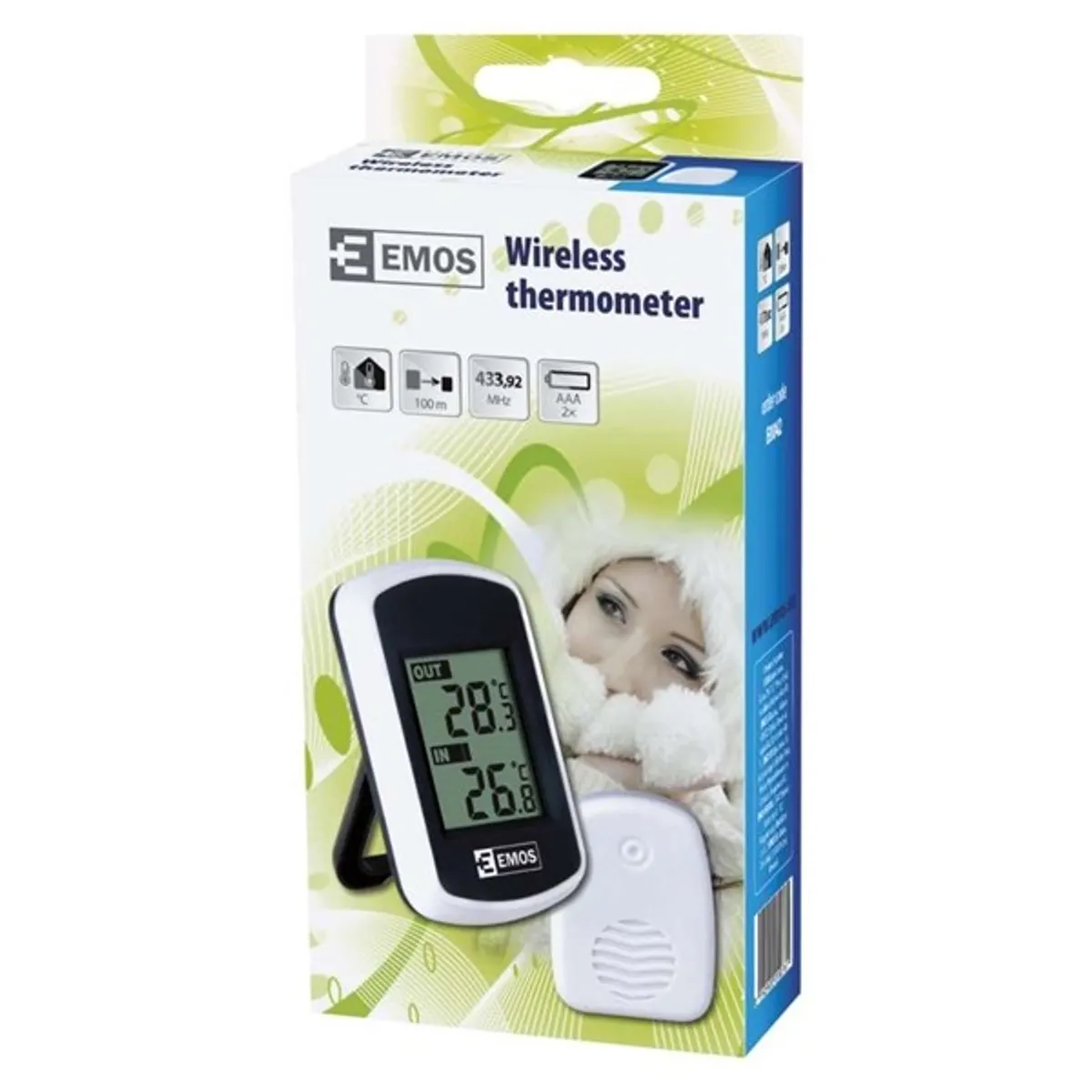EMOS E0042 vezeték nélküli külső-belső hőmérő 2xAAA hatótávolság 100 m felbontás 0,1 C külső -40 C és +60 C belső 0 C és +60 C 433 MHz #4