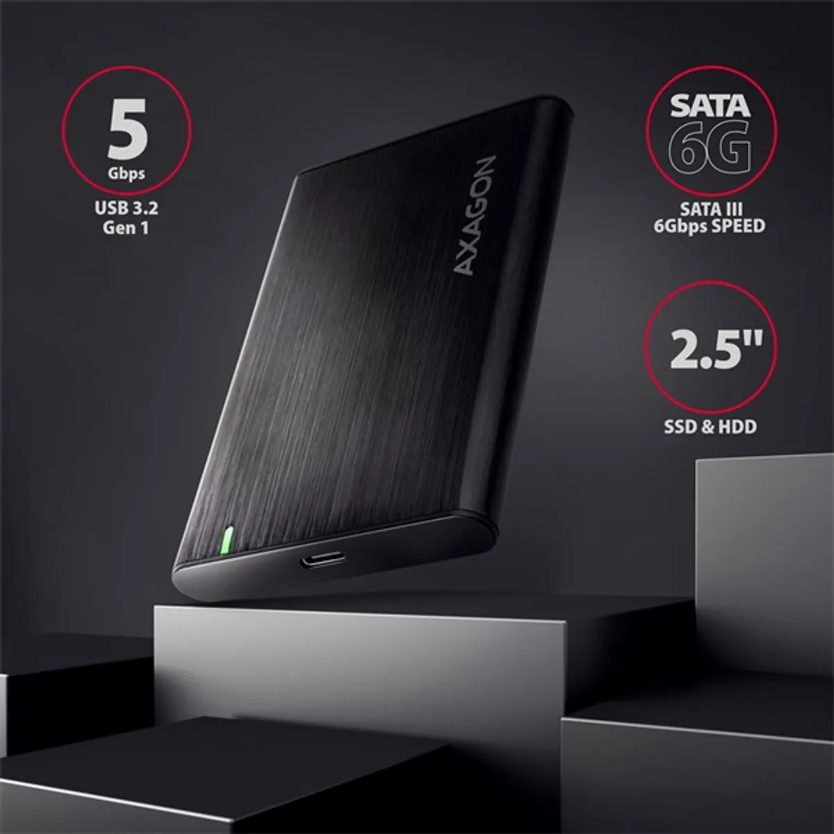 AXAGON EE25-A6C külső 2,5" HDD és SSD ház alumínium fekete USB-C 3.2 Gen1 #2