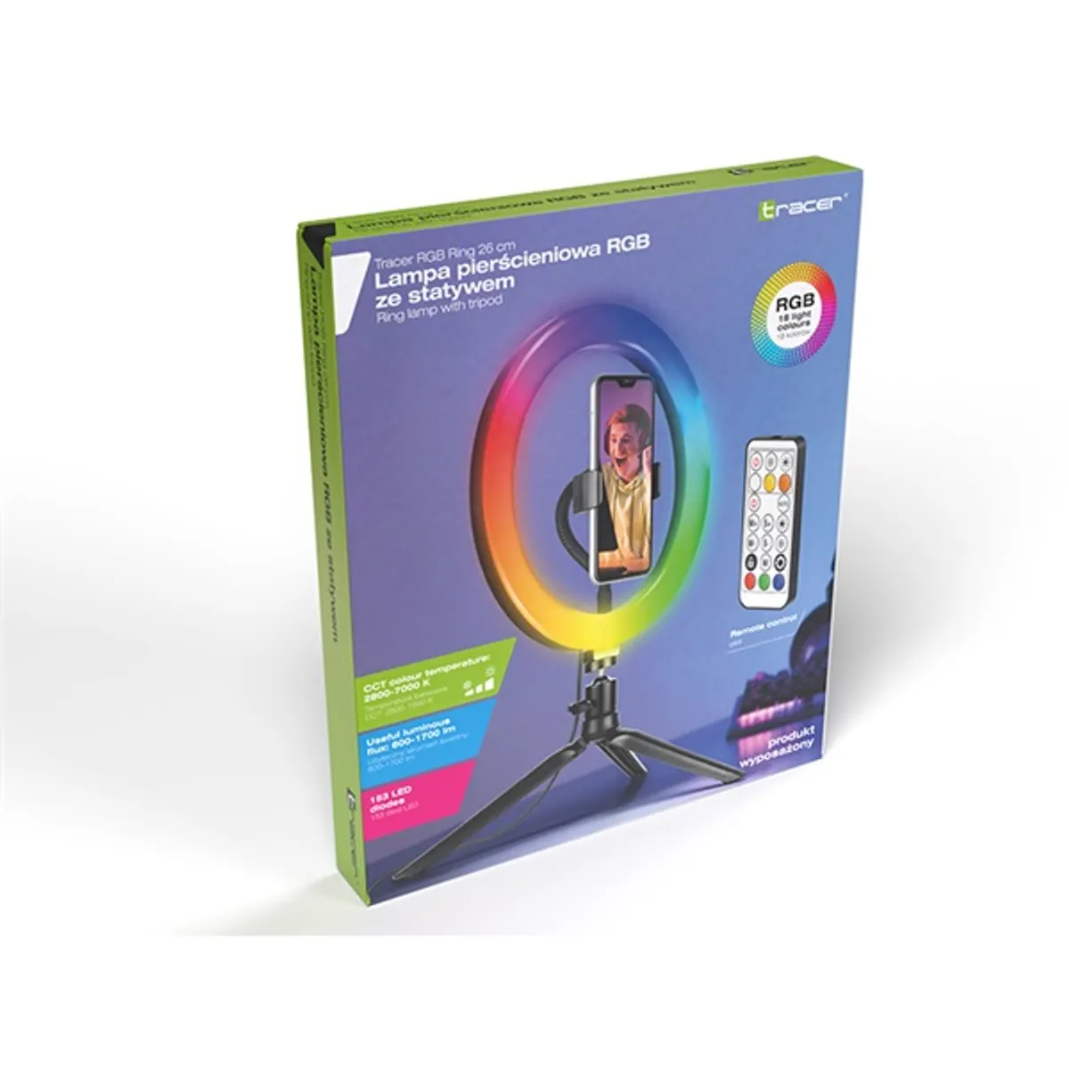 Tracer TRAOSW46807 gyűrűs lámpa 26 cm rgb 600-1700 lm 8 W távirányítóval állvánnyal #6