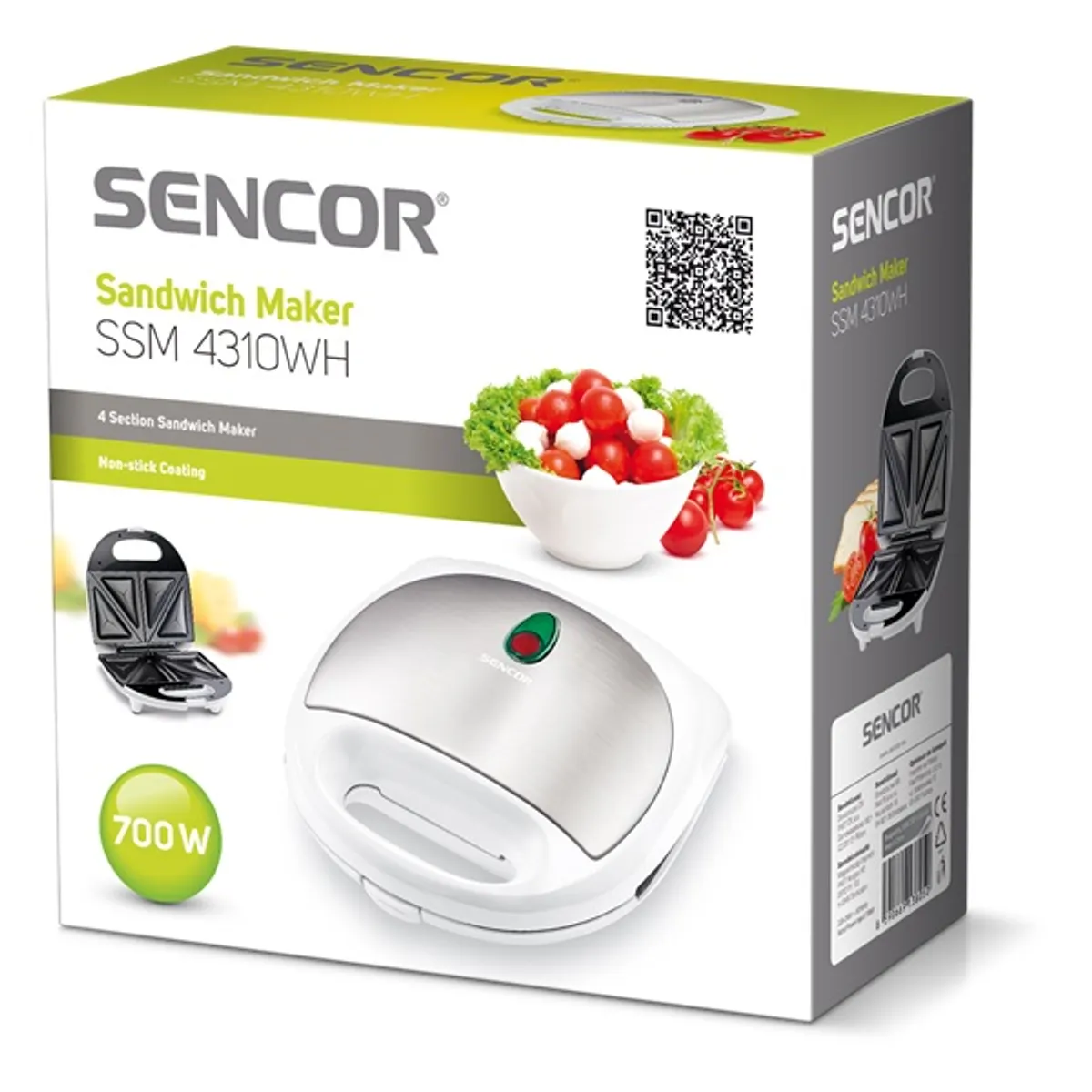 SENCOR 41001526 SSM 4310WH szendvicssütő kerámia felület rozsdamentes acél 4 háromszög szendvics automatikus hőfok-szabályzás csúszásgátló lábak #2