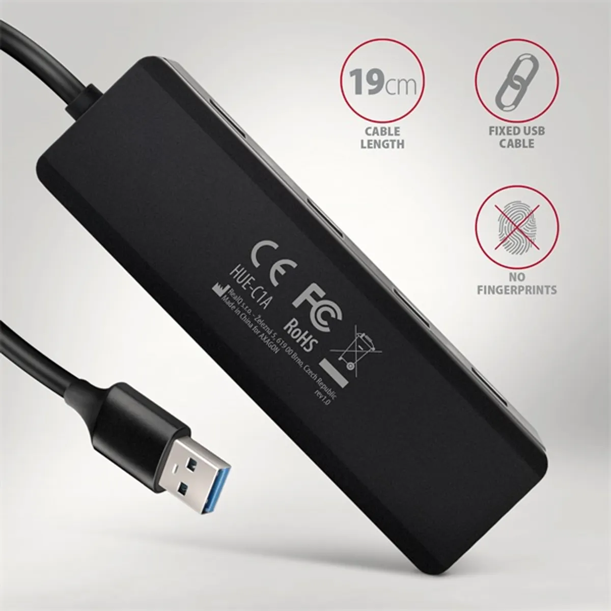 Axagon HUE-C1A USB hub 4-portos USB-A 5Gbps 19 cm kábel #5