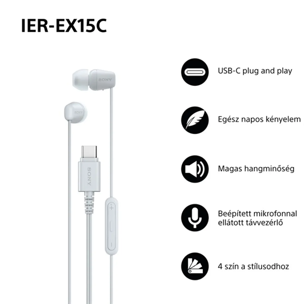 Sony IEREX15CW.CE7 USB Type-C vezetékes mikrofonos fülhallgató fehér 120 cm hangerőszabályzóval #2