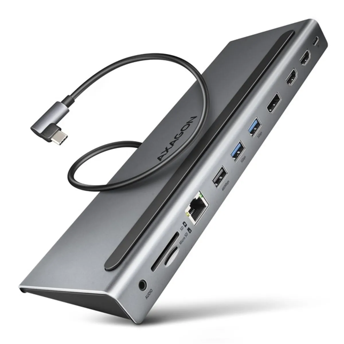 AXAGON HMC-4KX3 usb-c 5gbps triple 4k display 11in1 hub táp nélküli 2x hdmi 1x dp 3x usb-a gigabit lan sd-microsd #1