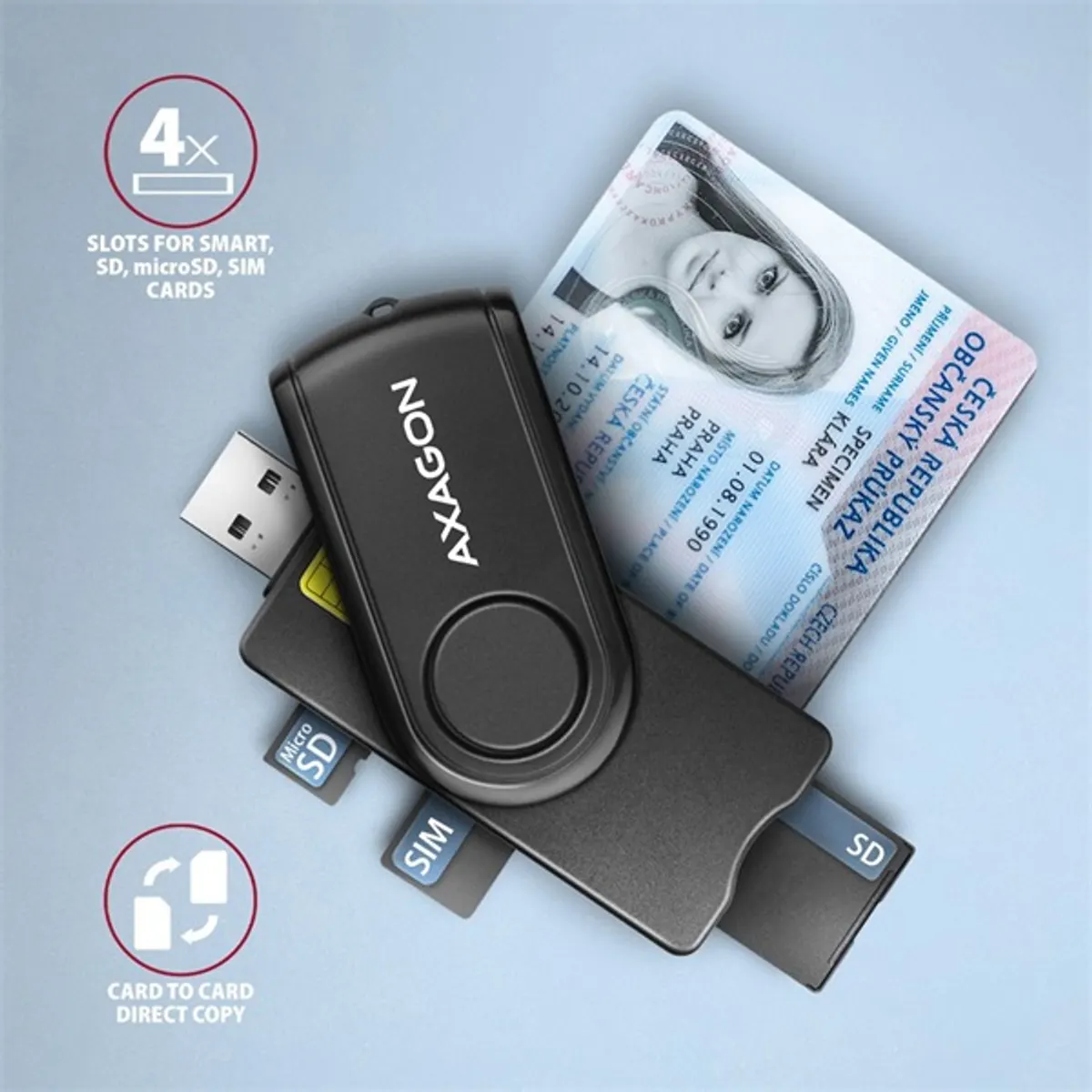 AXAGON CRE-SMP2A PocketReader USB 2.0 microSD SD SIM #3