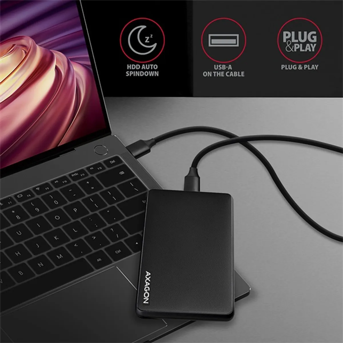 AXAGON EE25-SL Slide Box 2.5" külső HDD/SSD ház USB 3.2 Gen 1, SATA III 6 Gb/s #6