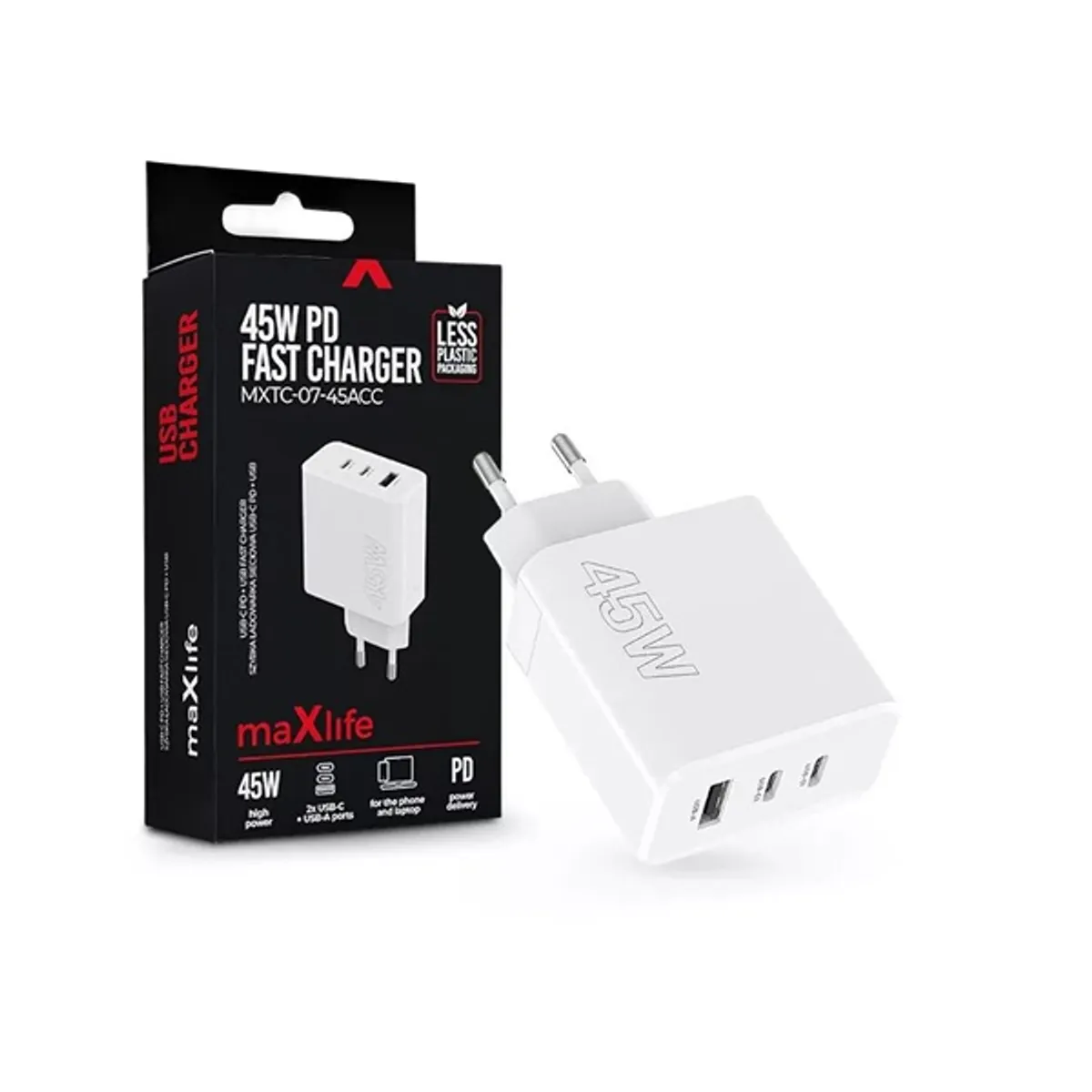 MAXLIFE ML081094 45W 2x USB-C és USB-A univerzális fehér #1