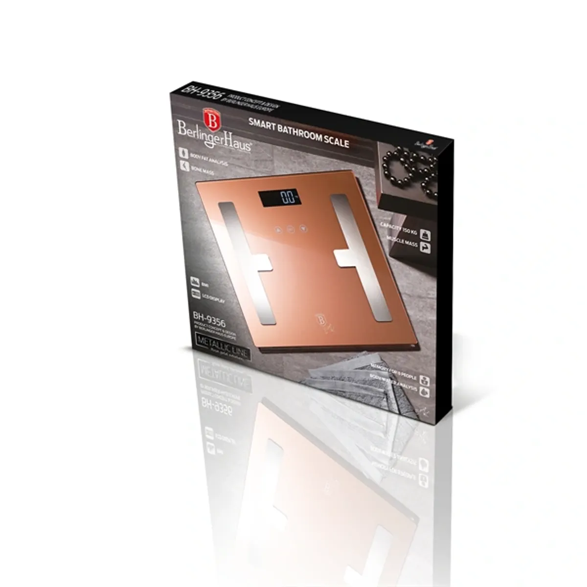 Berlinger Haus BH-9356 testzsíranalizáló üveg személymérleg rózsaarany 180 kg 100 g LCD #4