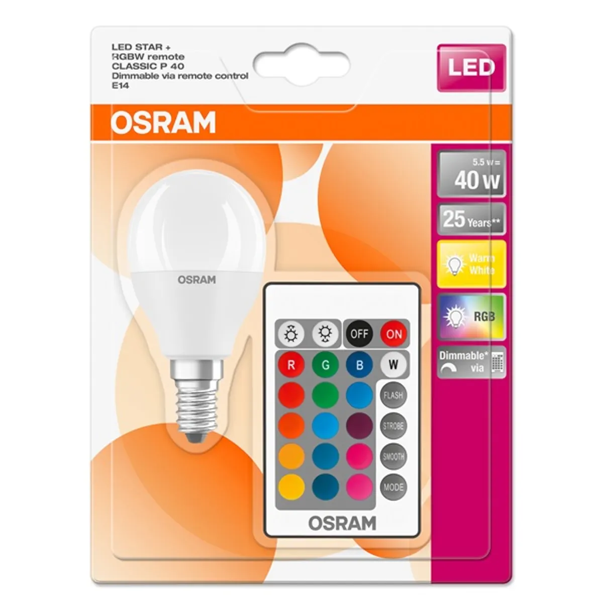 LEDVANCE 4058075144385 LED kisgömb izzó E14 RGBW távirányítható 6W 470 lm 2700 K #2
