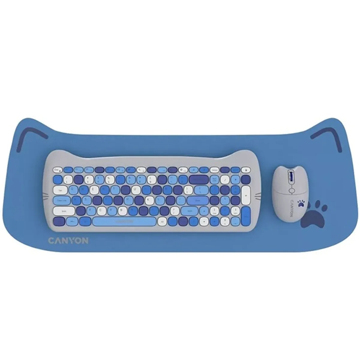 CANYON CNS-HSETW6BL-HU Kitty Edition billentyűzet és egér kék, Magyar, USB, vezeték nélküli, multimédia gombok, numerikus billentyűzet #1