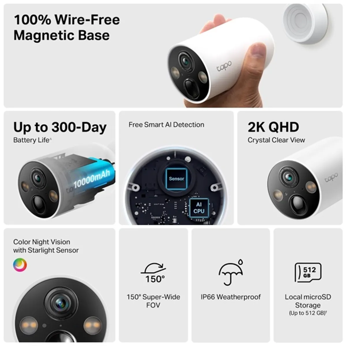 TP-LINK TC85 Biztonsági kamera 2K QHD 4MP, 150° diagonális, IP66, 4x LED, starlight szenzor, 10000 mAh, AI felismerés, kétirányú hang #3
