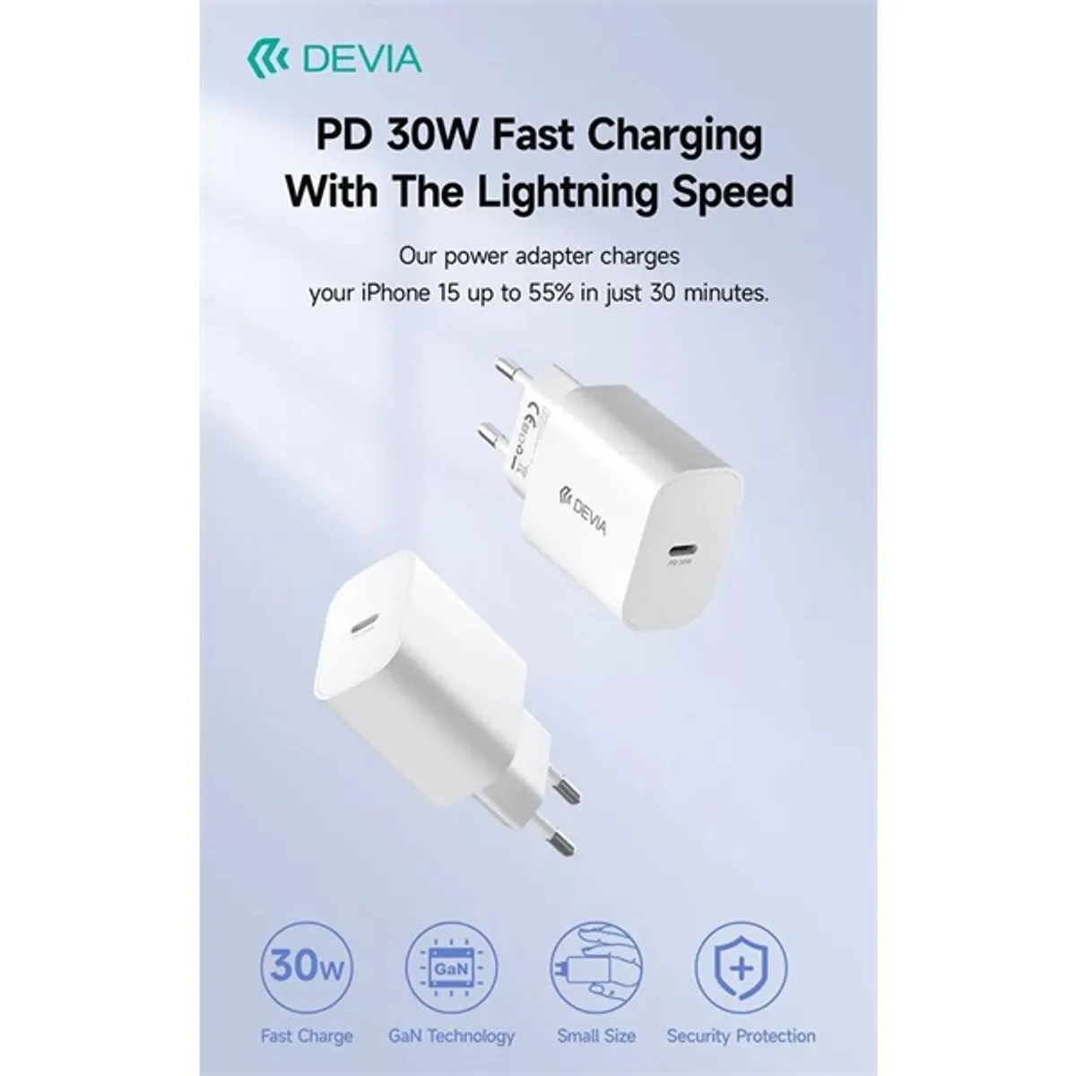 Devia ST399794 30 W type-C hálózati töltő fehér 110-220V usb-C univerzális gyorstöltés #3