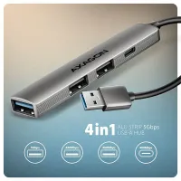 AXAGON HUE-STA Alu strip USB-A 4 port hub 12 cm kábel USB-C és USB-A szürke táp nélküli #2