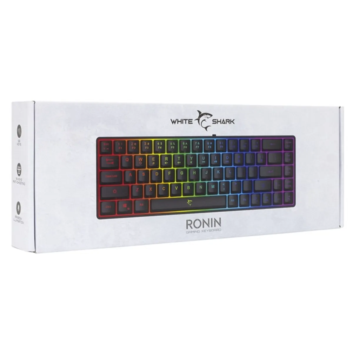 WHITE SHARK WS GK-2201B-HU Ronin 19-billentyűs anti-ghosting 68 billentyűs kompakt magyar kiosztás Rainbow LED membrán USB 2.0 1.5 m kábel #10