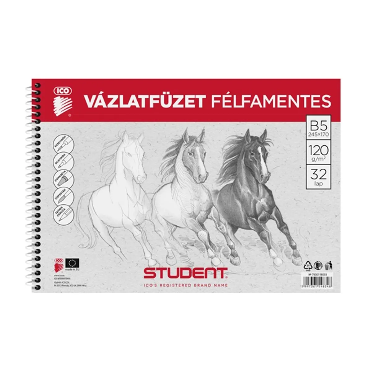 ICO 7500118003 Vázlatfüzet B5 32 oldalas 120 g m2 félfamentes fekvő #1