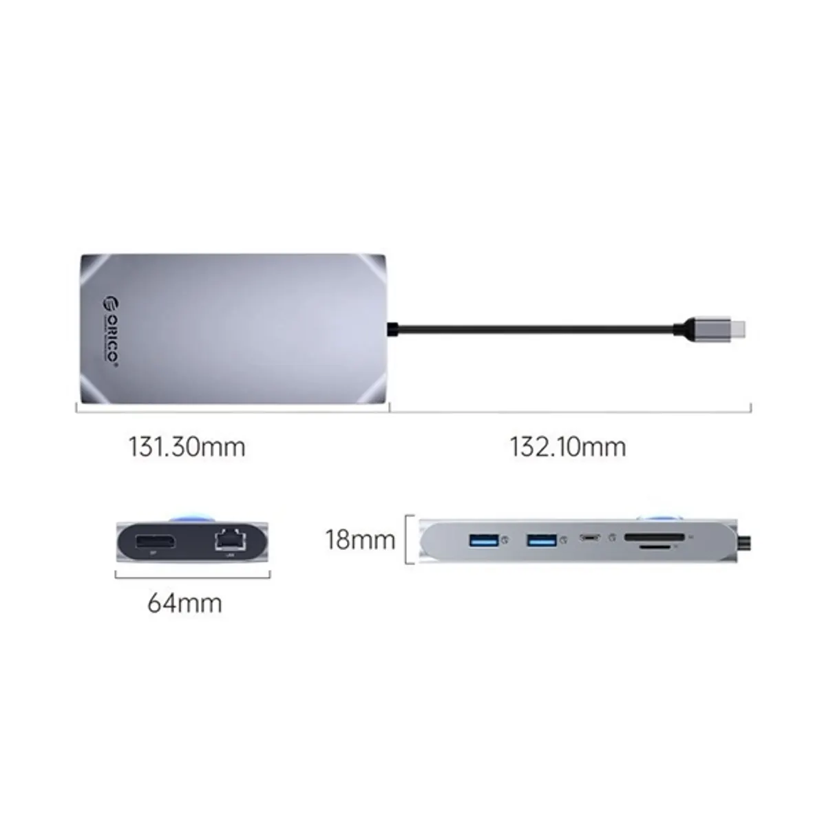 ORICO ORICO-XCR-X33-GY-BP 12in1 Type-C dokkoló USB-C HDMI 2.0 DP 1.4 4K60 RJ45 1G SD TF olvasó PD100W #2