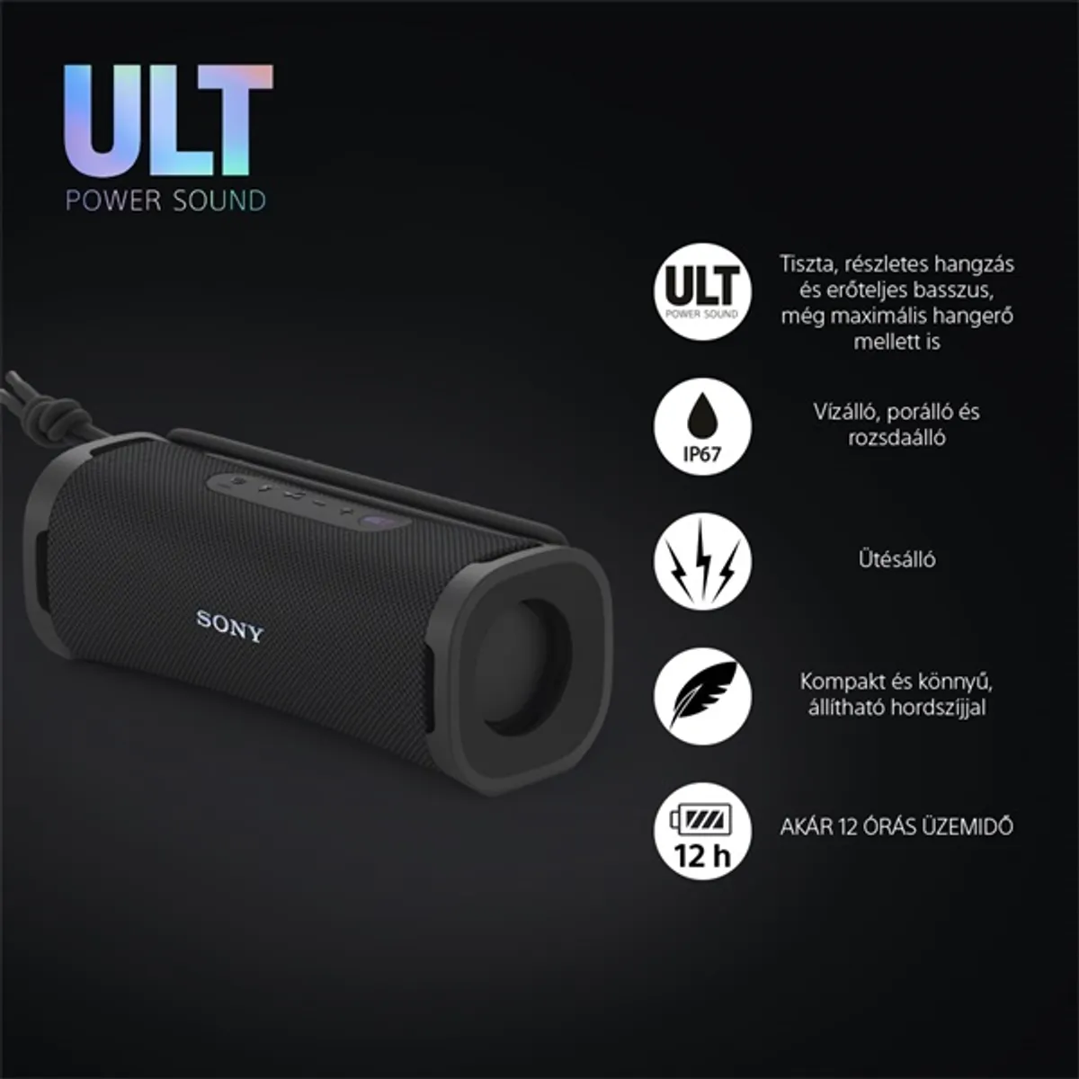 Sony SRSULT10B.CE7 ULT FIELD 1 fekete IP67, 30 W RMS, 2900 mAh #2