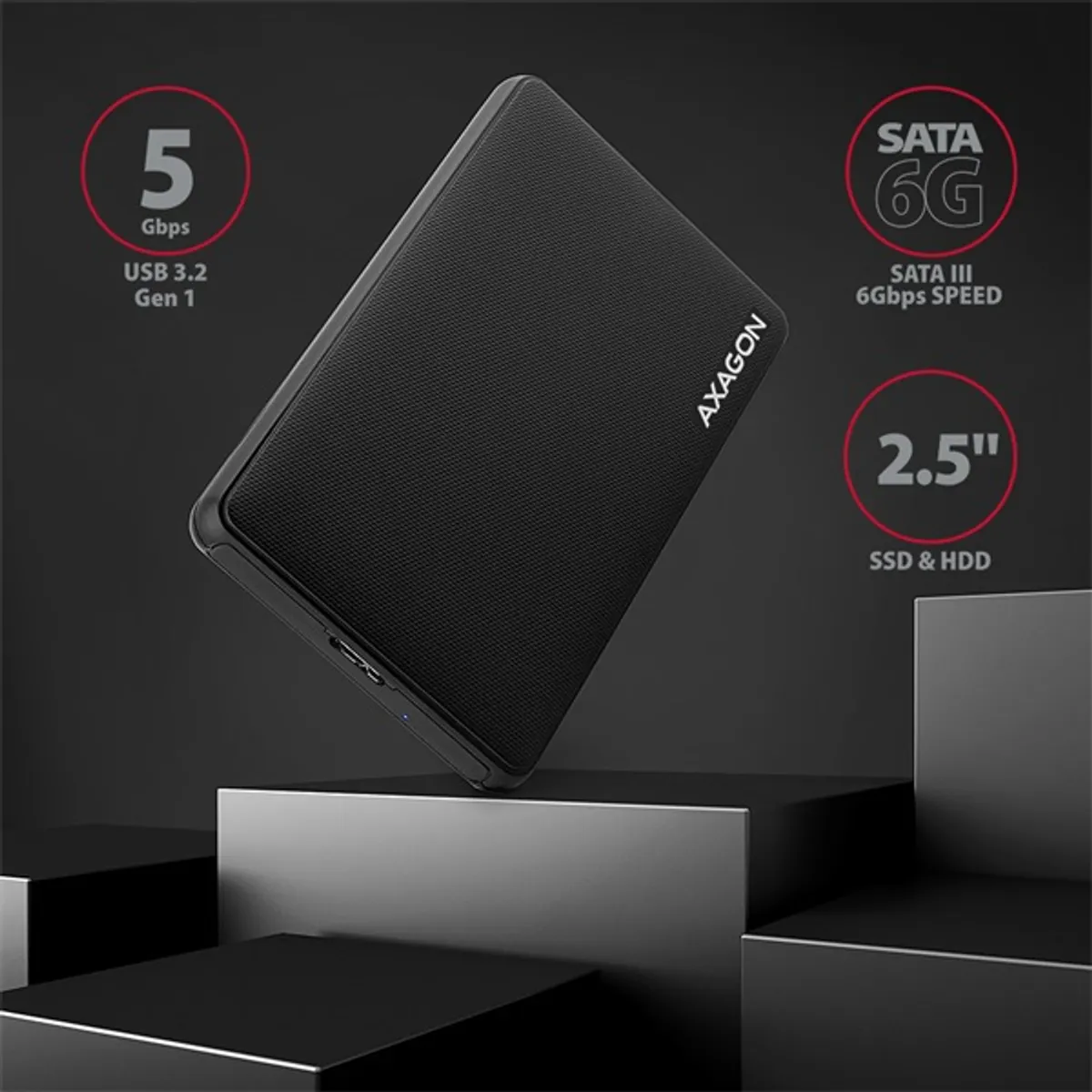 AXAGON EE25-SL Slide Box 2.5" külső HDD/SSD ház USB 3.2 Gen 1, SATA III 6 Gb/s #2