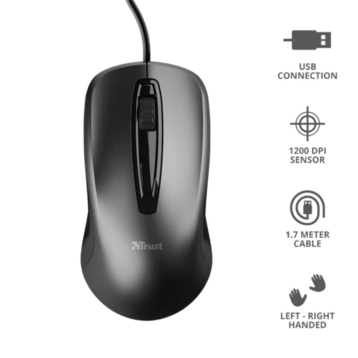 TRUST 23733 Carve optikai egér USB 2.0 3 gomb 1 görgő bal- és jobbkezes 1,7 m #5