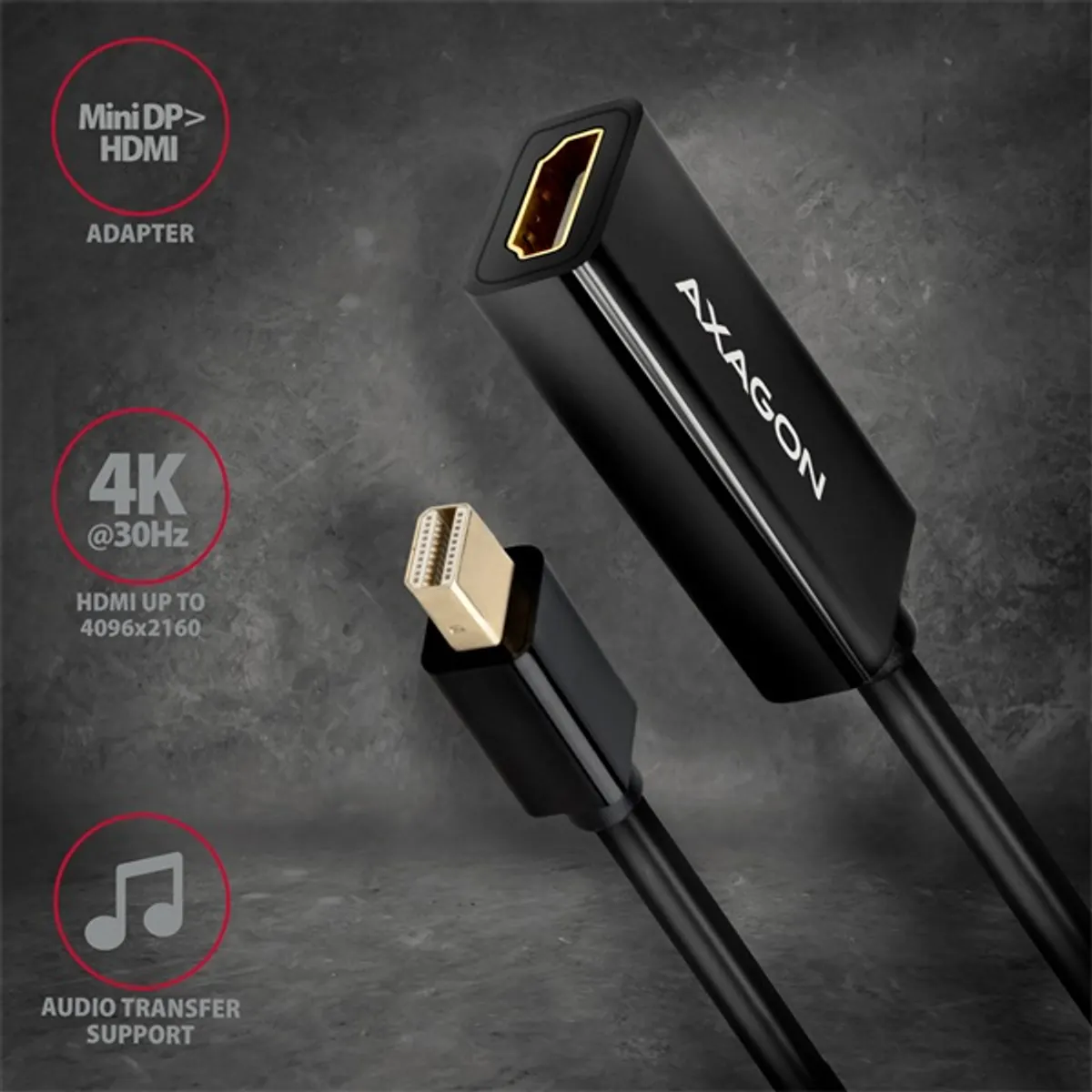 Axagon RVDM-HI14N mini DisplayPort to HDMI adapter 15 cm fekete #2
