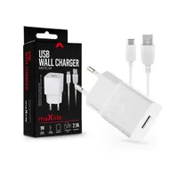 MAXLIFE TF-0100 univerzális fehér műanyag hálózati töltő USB-C 1m kábel 5V 2,1A 110-240V bemenet