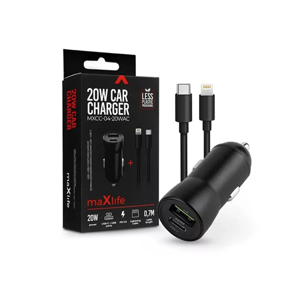Maxlife ML269386 Szivargyújtó töltő USB-A USB-C 20W fekete #1