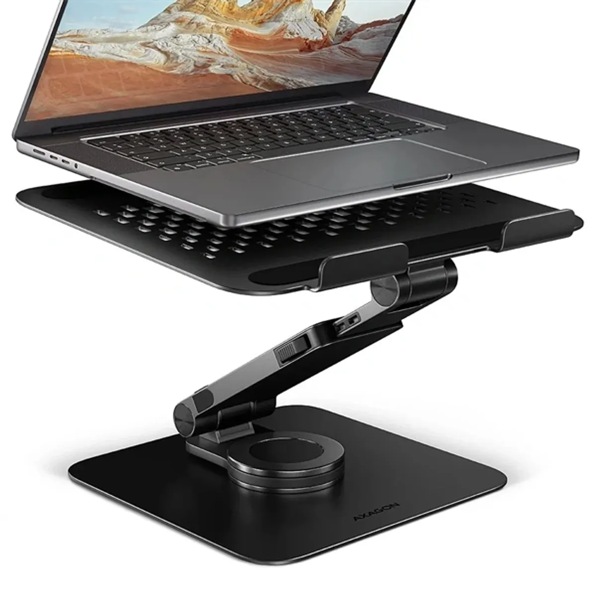 Axagon STND-LRB laptopállvány 360° forgatás, dupla zsanér, kihúzható kar, fekete, 10–17.3" készülékekhez #1
