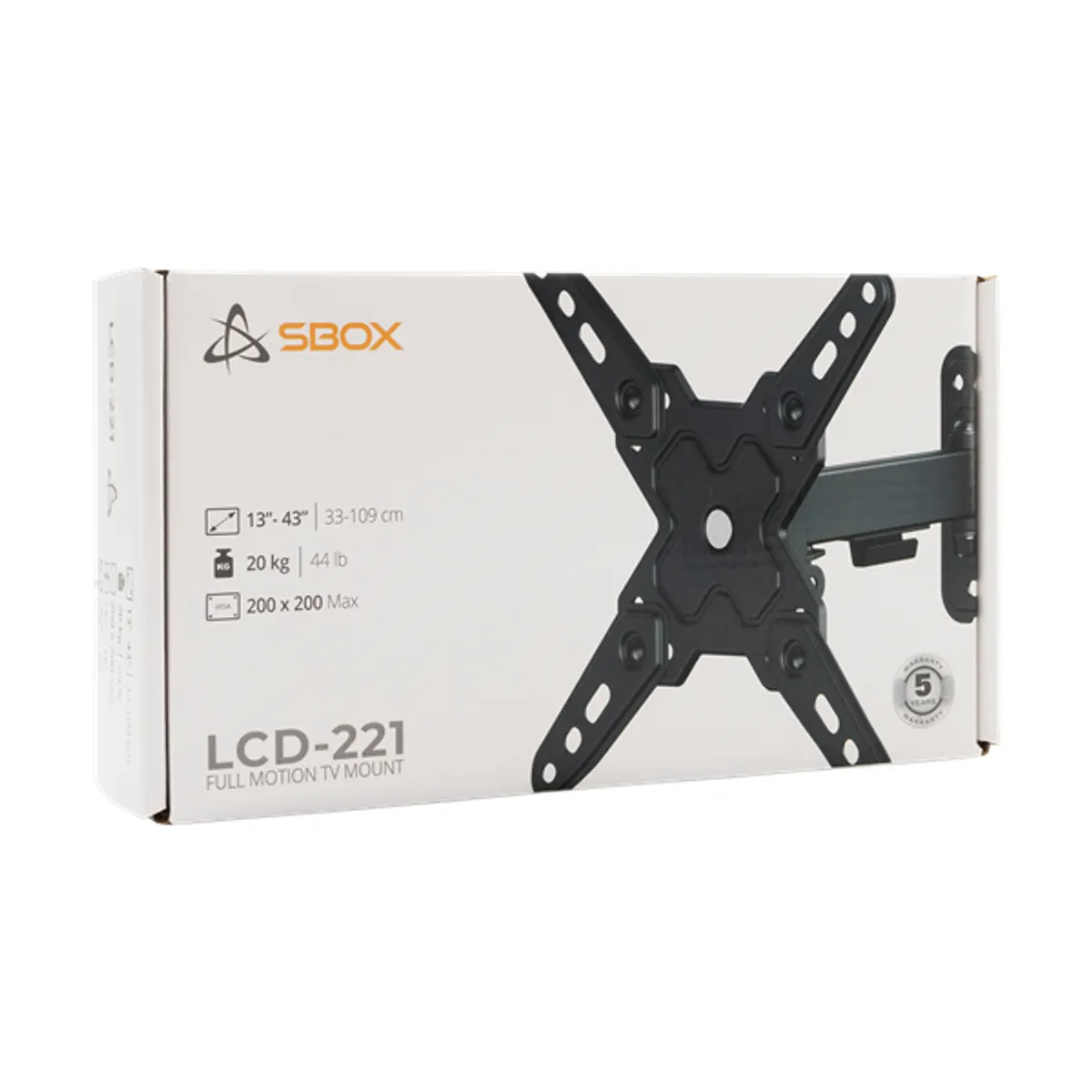 SBOX LCD-221-2 Dönthető, forgatható fali konzol 13"-43" VESA 75x75;200x200 max terhelhetőség 20 kg kábelrendező 1 db billenthető 12° acél fekete #5