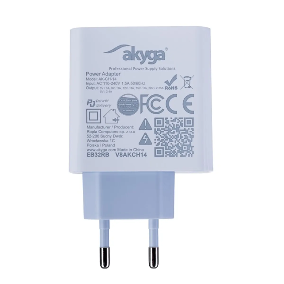 AKYGA AK-CH-14 USB-A és USB-C PD töltő 5-20V 3A 45W fehér #8
