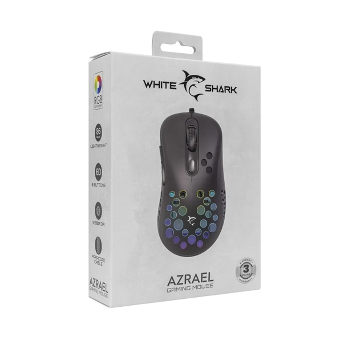 White Shark WS GM-5013B Azrael 5+1 gombos optikai 7200 DPI USB 2.0 vezetékes 150 cm RGB matt fekete #7