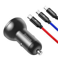 BASEUS TZCCBX-0G autós töltő LED kijelző 2 USB-A 24 W 12-24 V 1,2 m 3-in-1 kábel