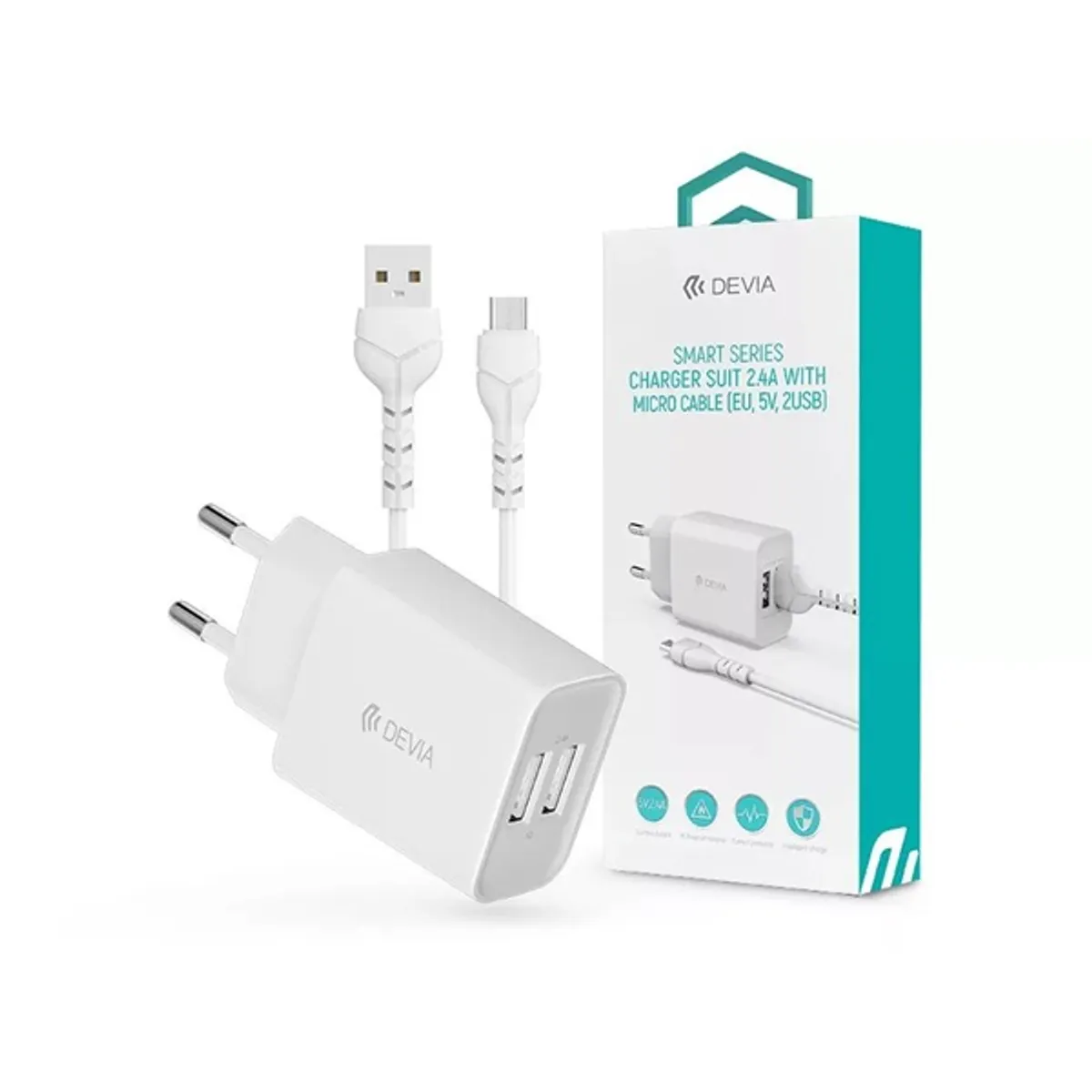 Devia ST364020 Smart 2xUSB töltő fehér 12W 100-240V Micro USB kábel 1 m #1