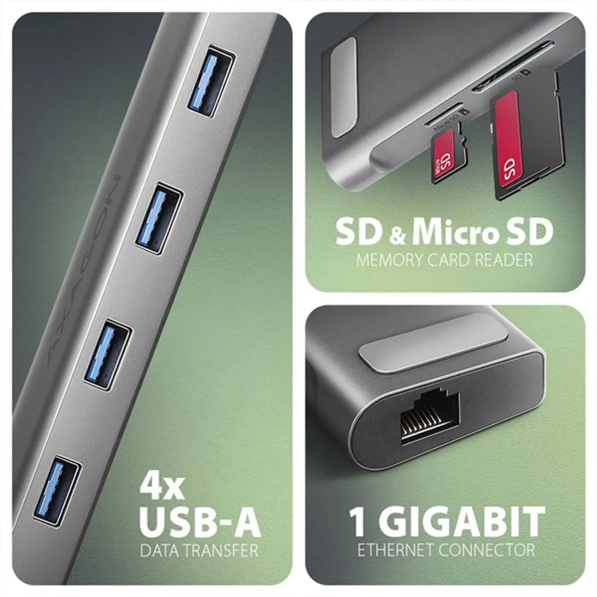 AXAGON HMC-10HLS LONGER 9in1 dokkoló USB-C HDMI LAN SD MicroSD 6 USB 25 cm #3