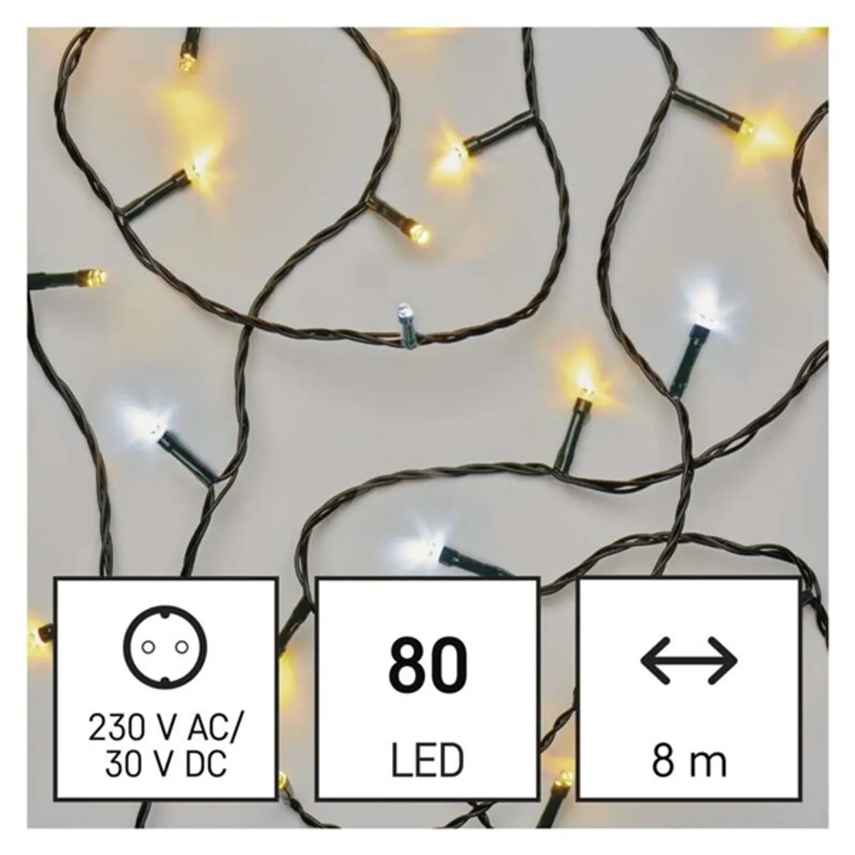 EMOS D4AN04 LED karácsonyi fényfüzér 8m 80LED IP44 kül-beltéri időzítős meleg fehér és hideg fehér #2