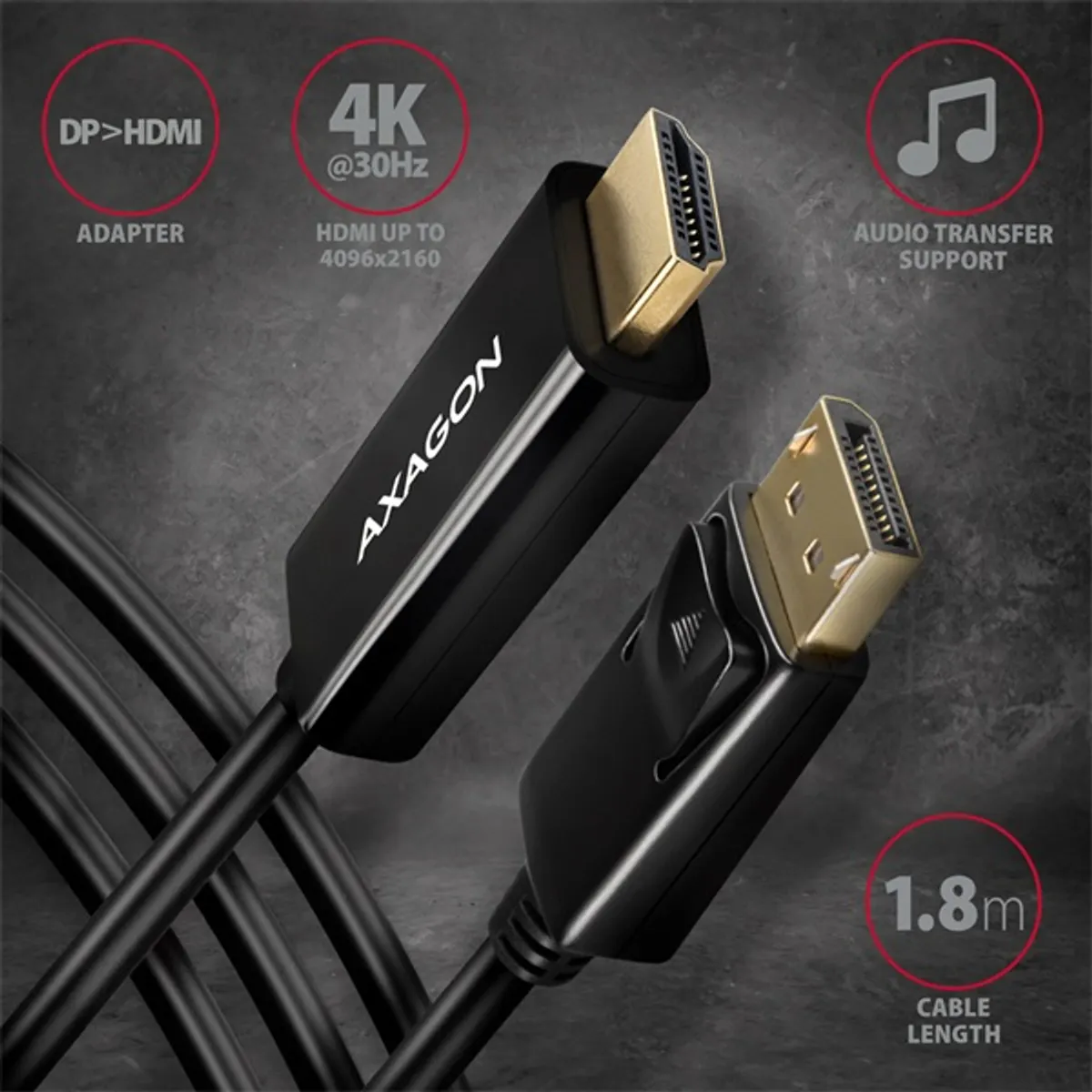 AXAGON RVD-HI14C2 DisplayPort to HDMI aktív kábel 180 cm fekete #2