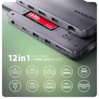 AXAGON HMC-12GM2 USB-C 12in1 hub 4 USB 50 cm kábel HDMI DisplayPort SD Micro SD SATA Gigabit LAN 10 Gbps #2