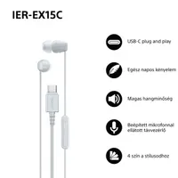 Sony IEREX15CW.CE7 USB Type-C vezetékes mikrofonos fülhallgató fehér 120 cm hangerőszabályzóval #2