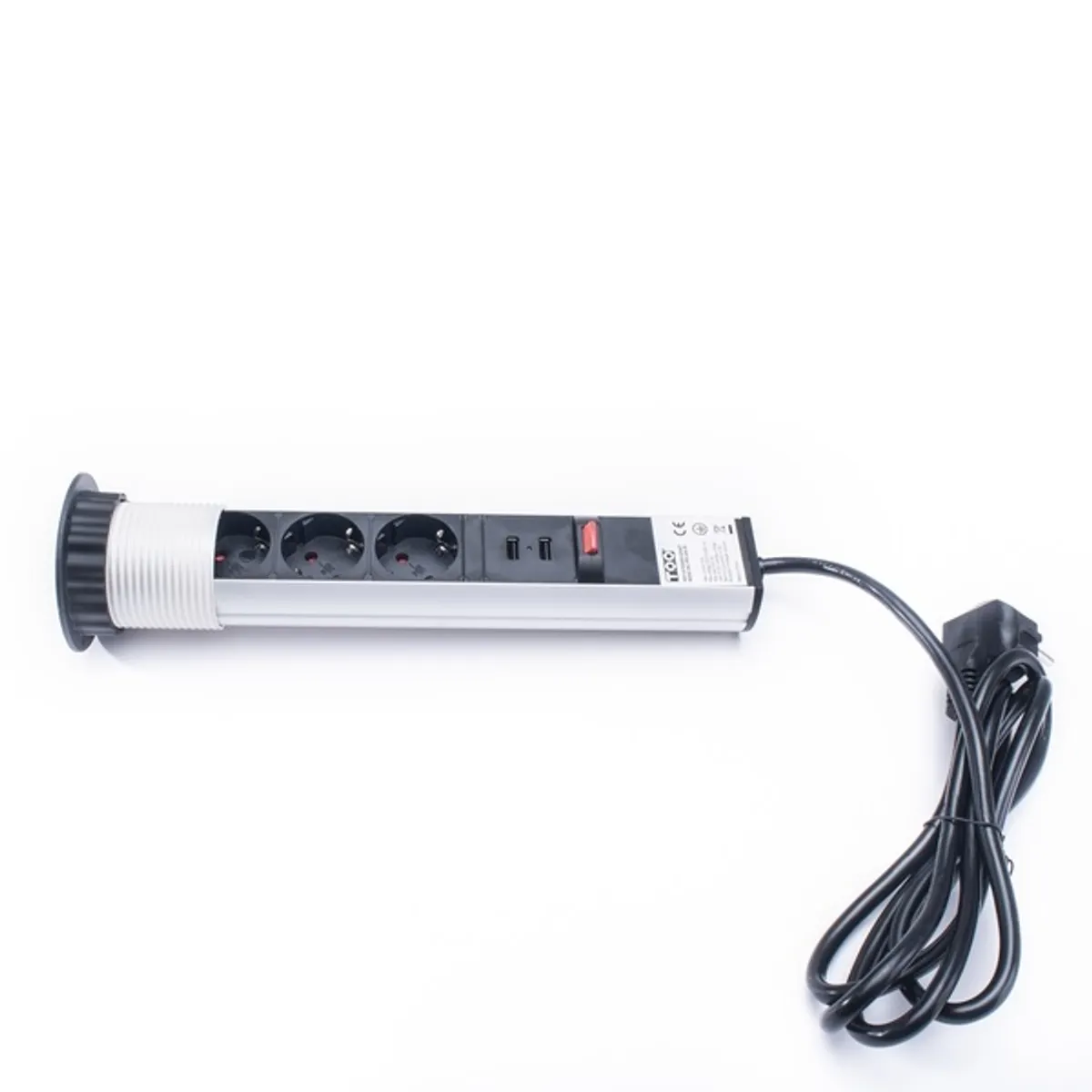 TOO PPS-304-3S rejtett hálózati elosztó beépíthető 3 aljzat 2x USB-A ezüst 1,8 m #1