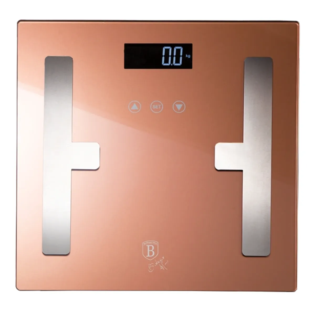 Berlinger Haus BH-9356 testzsíranalizáló üveg személymérleg rózsaarany 180 kg 100 g LCD #1