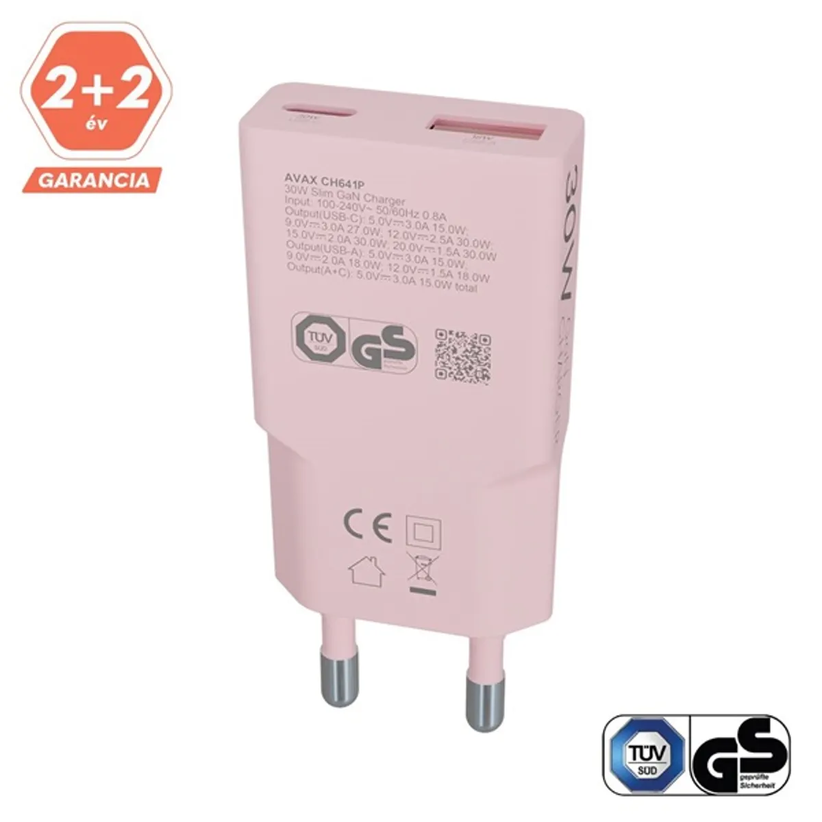 AVAX CH641P NANO SLIM 30W USB-C PD3.0 USB-A QC3.0 rózsaszín #5