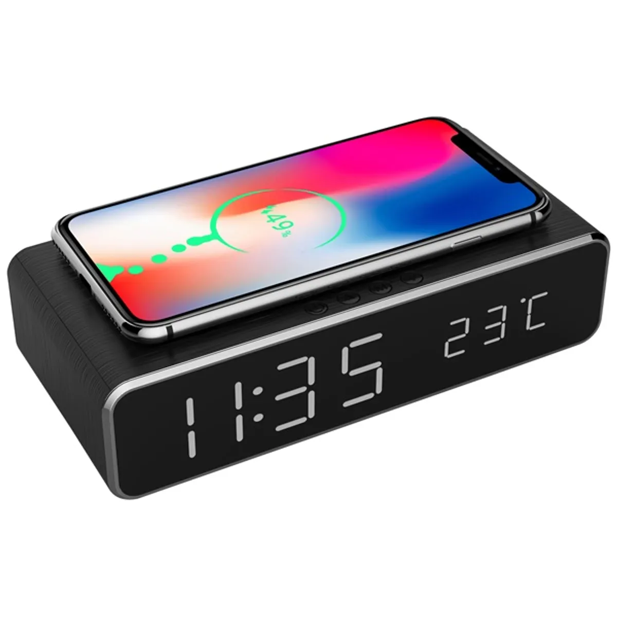 Gembird DAC-WPC-01 Digitális ébresztőóra LCD kijelző vezeték nélküli töltő fekete #1