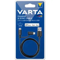 VARTA 57943101401 2in1 adat- és töltőkábel fekete 1m usb-a, micro usb és lightning #2