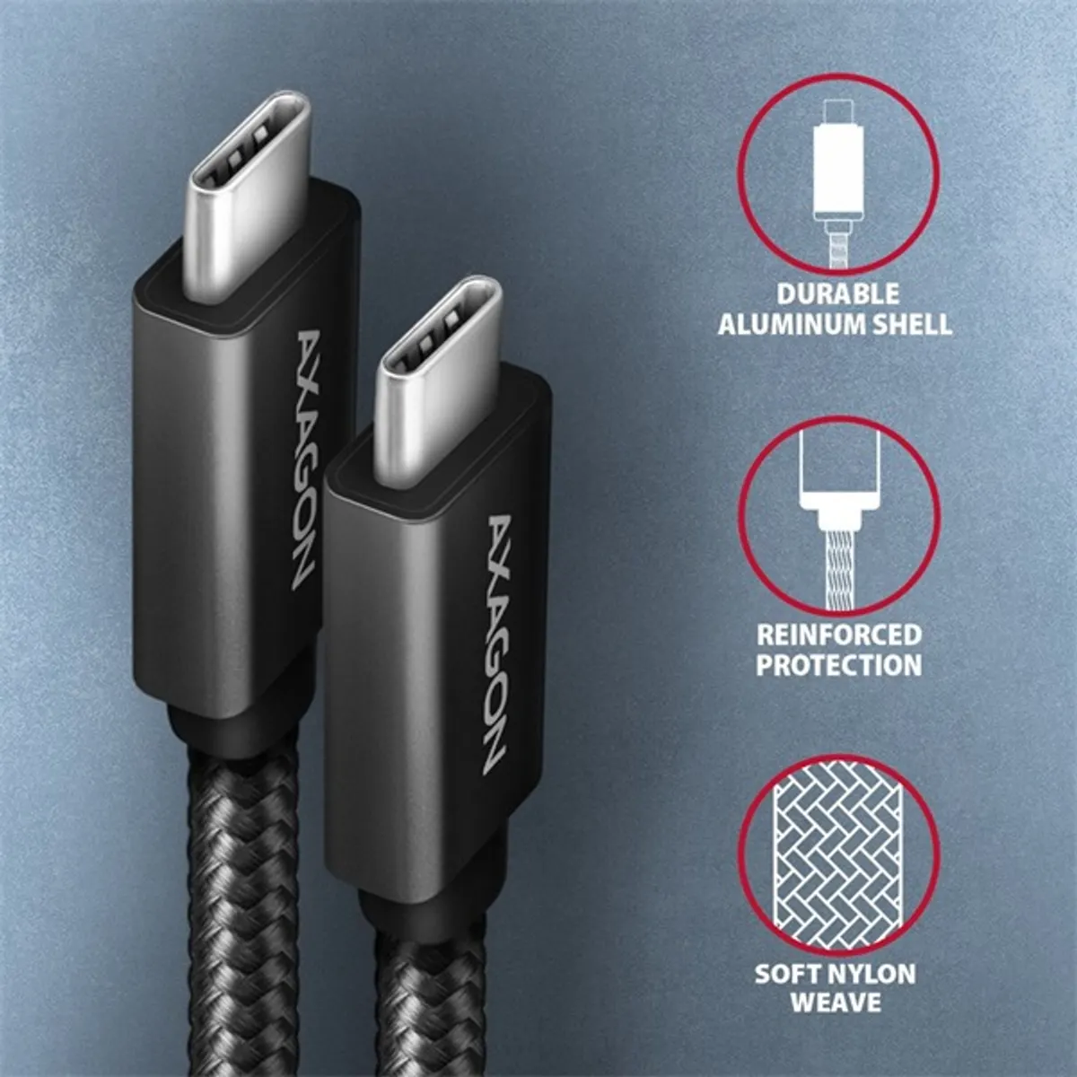 Axagon BUCM32-CM05AB Type-C PD 100W 4K HD USB-C adat- és töltőkábel 0,5 m fekete #3