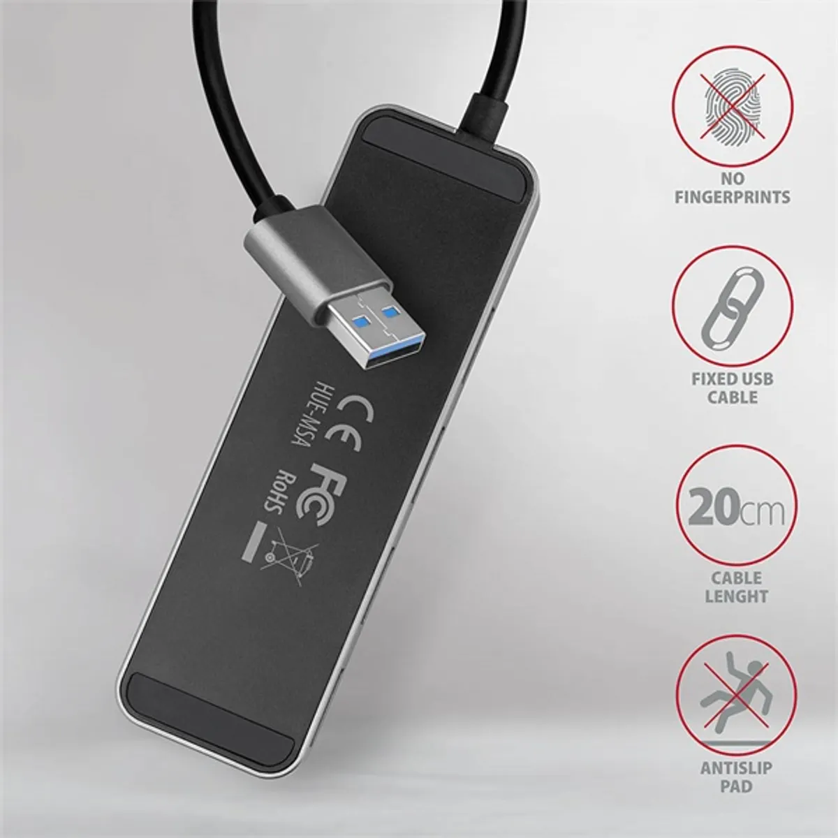 AXAGON HUE-MSA USB 3.2 Gen 1 4x USB-A hub, fém, 20 cm kábel #5