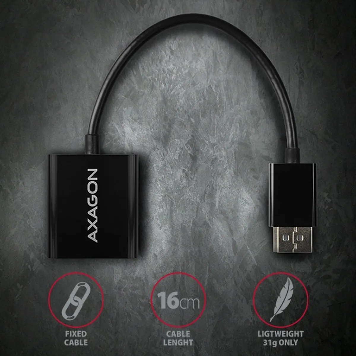 AXAGON RVD-VGN DisplayPort-VGA adapter 15 cm fekete #5