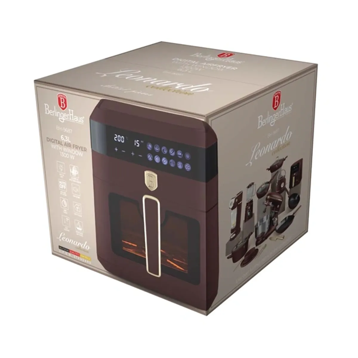 Berlinger Haus BH-9687 forrólevegős sütő matt bordó 6,3 L #7
