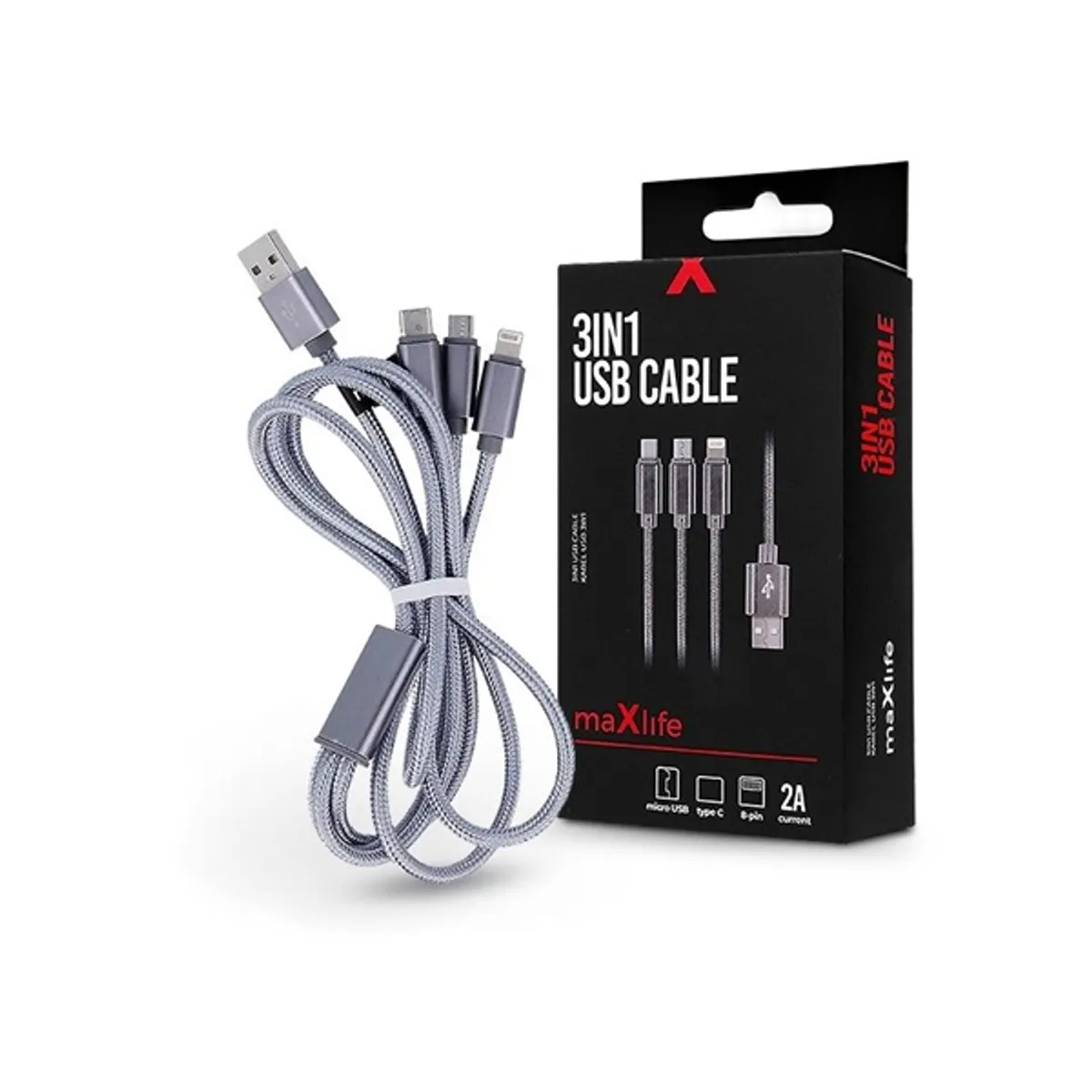 Maxlife TF-0168 3in1 usb-c lightning micro usb 1 m adat- és töltőkábel 2A #1
