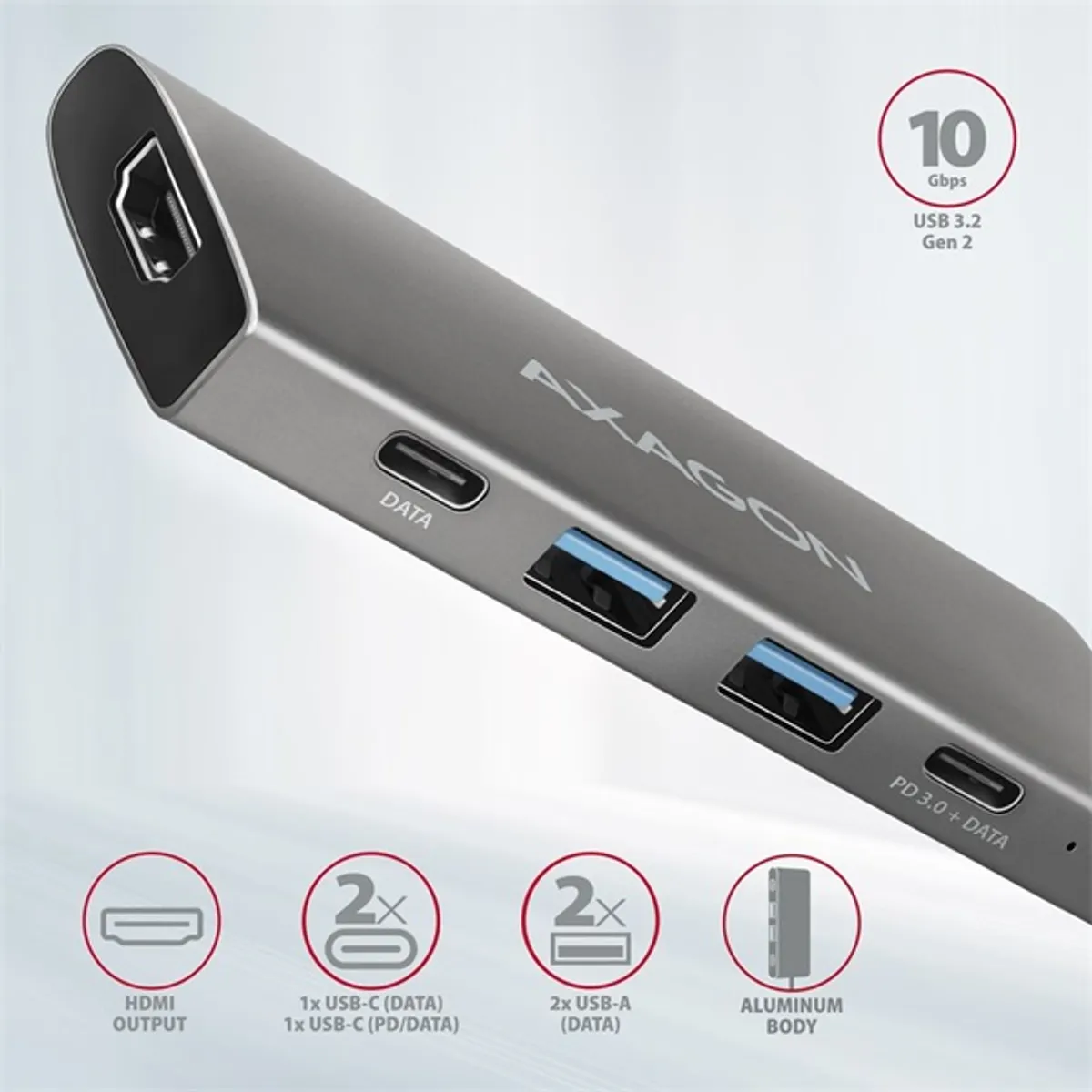Axagon HMC-5G21 SPEEDSTER 5in1 hub USB C és USB A 4 csatlakozók HDMI 1 10 Gbps #2