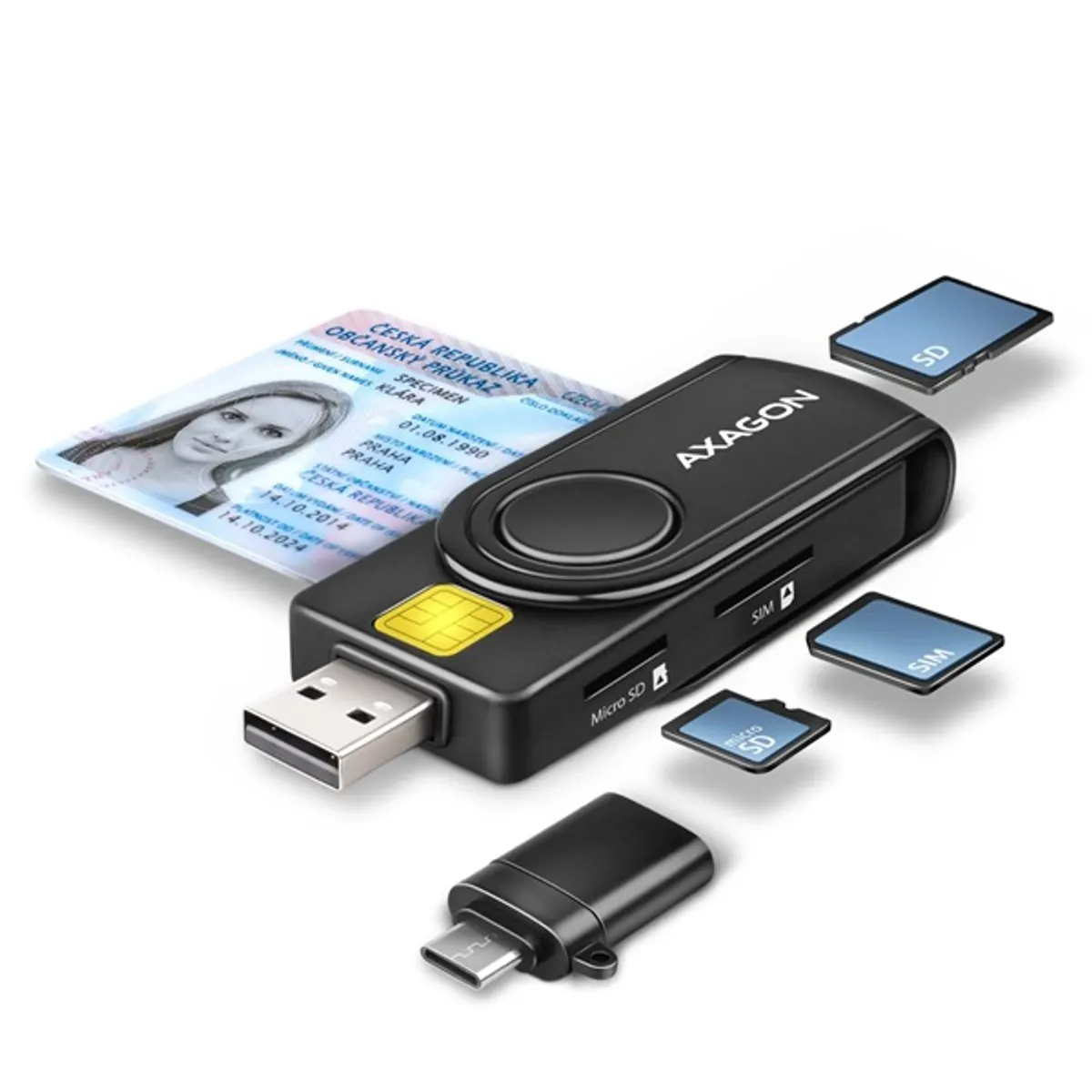 AXAGON CRE-SMP2A PocketReader USB 2.0 microSD SD SIM #1